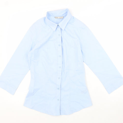 Marks and Spencer Womens Blue Polyester Basic Button-Up Size 6 V-Neck