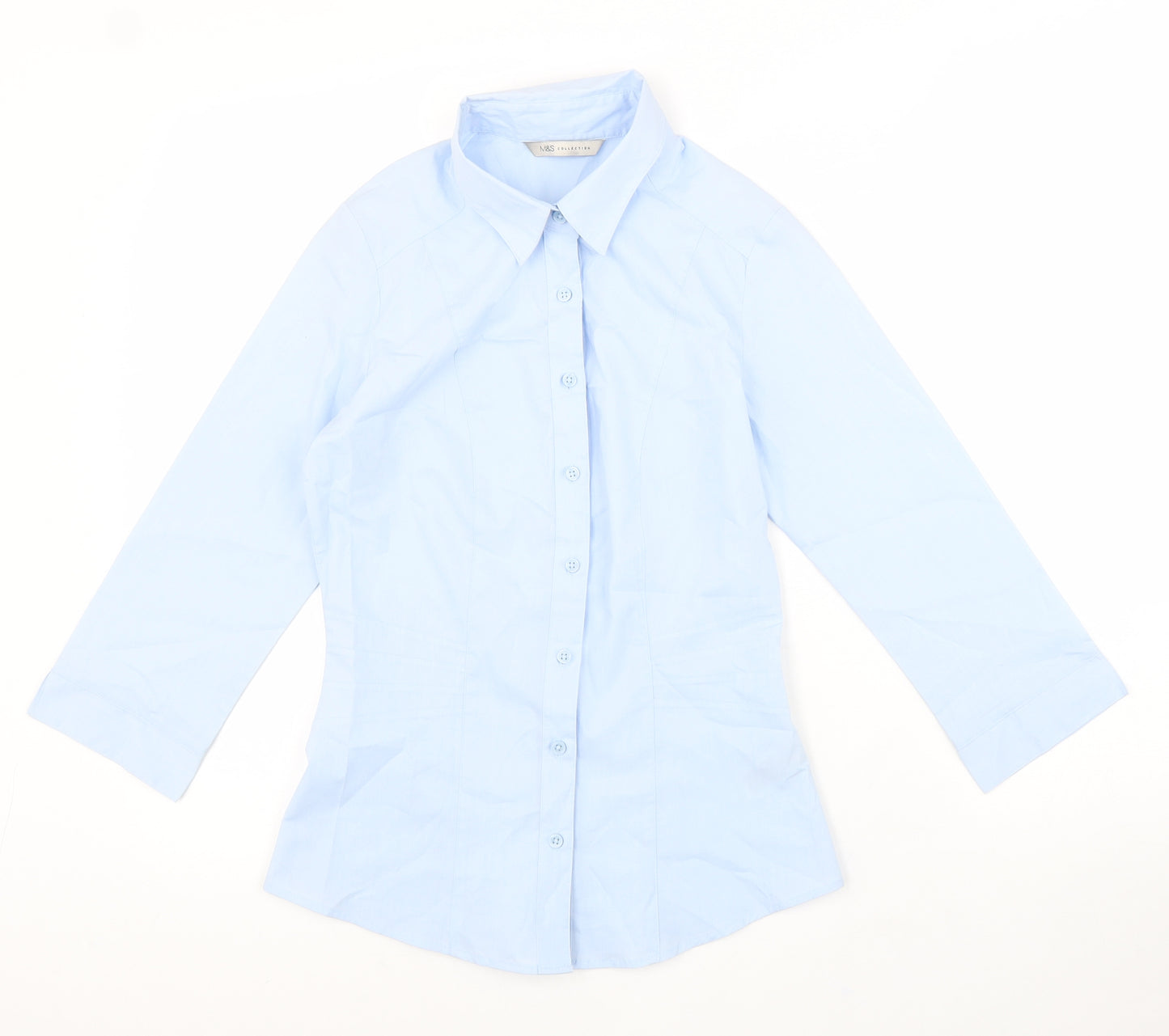 Marks and Spencer Womens Blue Polyester Basic Button-Up Size 6 V-Neck
