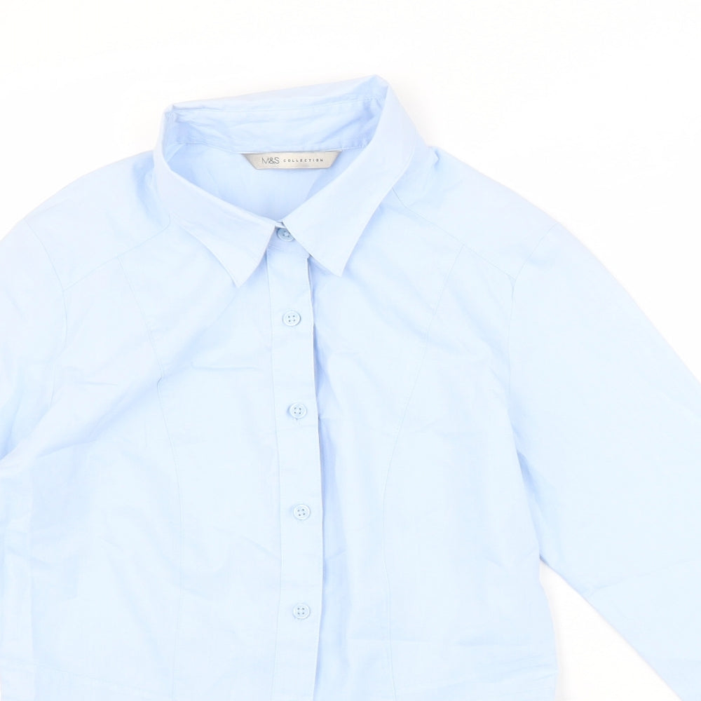 Marks and Spencer Womens Blue Polyester Basic Button-Up Size 6 V-Neck