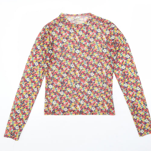 Pull&Bear Womens Multicoloured Floral Polyester Basic Blouse Size M Scoop Neck