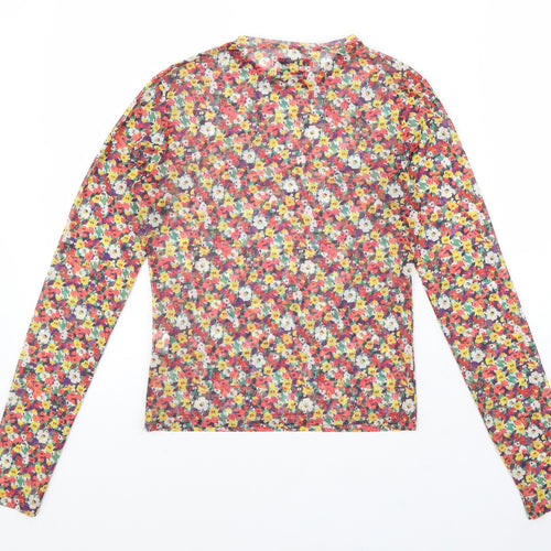 Pull&Bear Womens Multicoloured Floral Polyester Basic Blouse Size M Scoop Neck