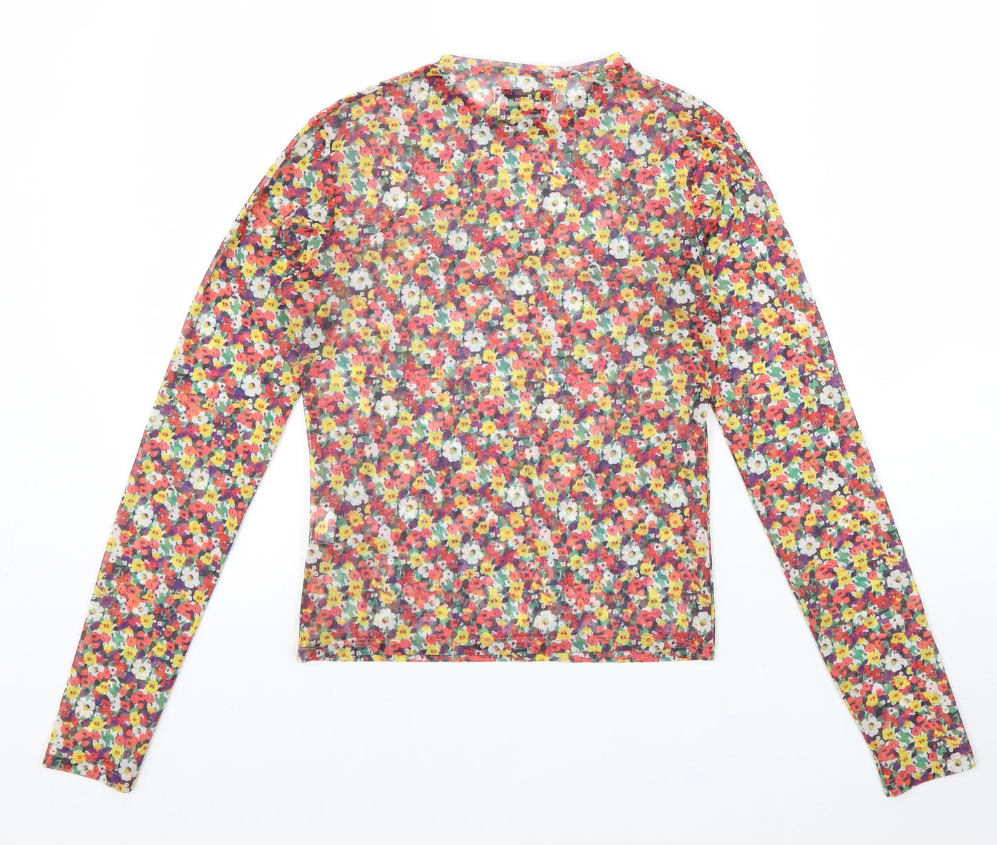Pull&Bear Womens Multicoloured Floral Polyester Basic Blouse Size M Scoop Neck