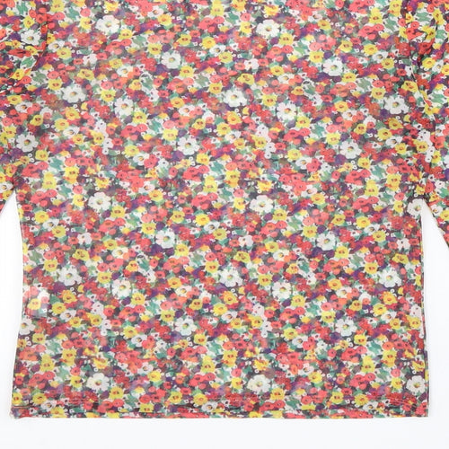 Pull&Bear Womens Multicoloured Floral Polyester Basic Blouse Size M Scoop Neck