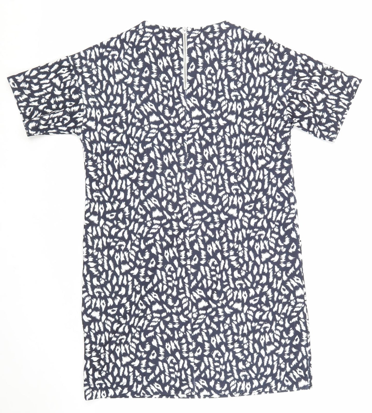 Warehouse Womens Blue Geometric Polyester T-Shirt Dress Size 12 Round Neck Zip