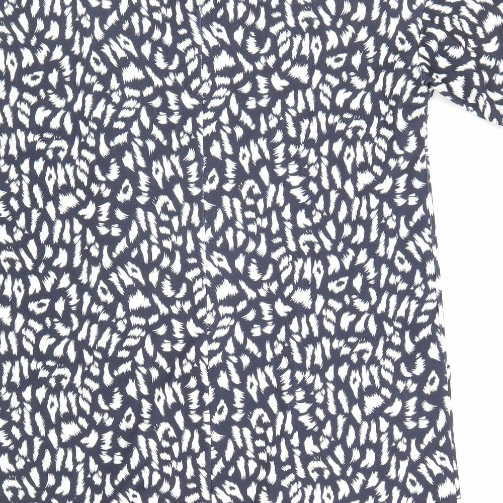 Warehouse Womens Blue Geometric Polyester T-Shirt Dress Size 12 Round Neck Zip