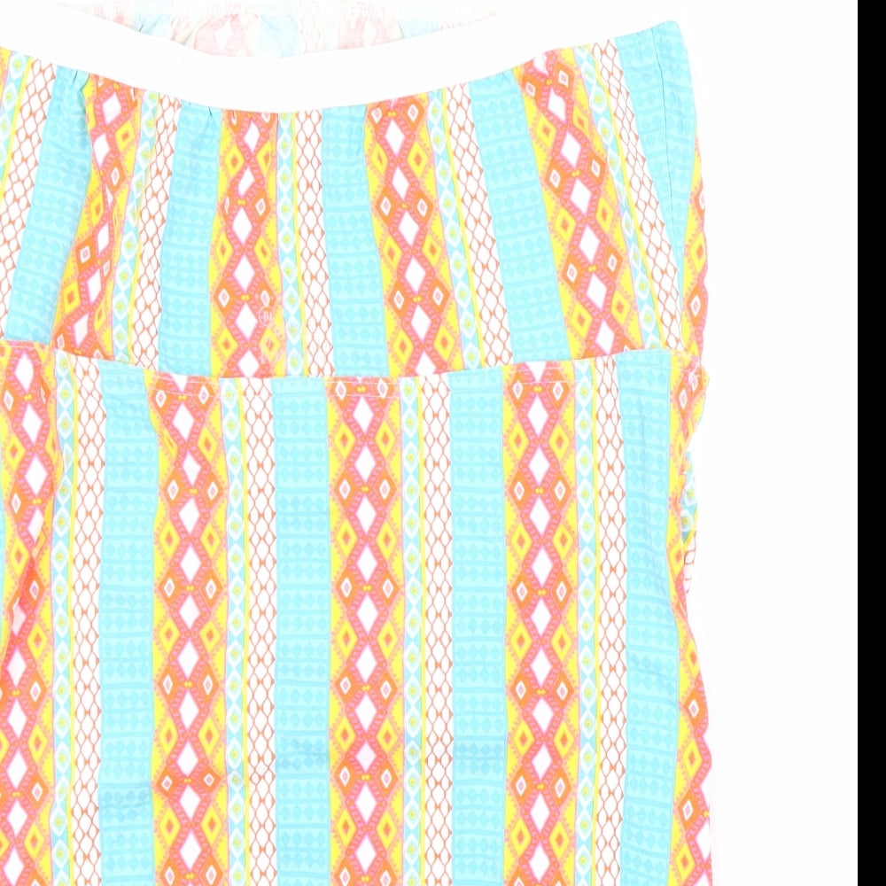 Preworn Womens Multicoloured Geometric Cotton Straight & Pencil Skirt Size 18 Hook & Loop