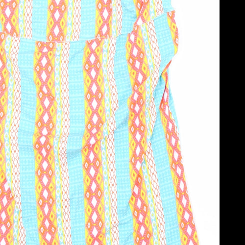 Preworn Womens Multicoloured Geometric Cotton Straight & Pencil Skirt Size 18 Hook & Loop