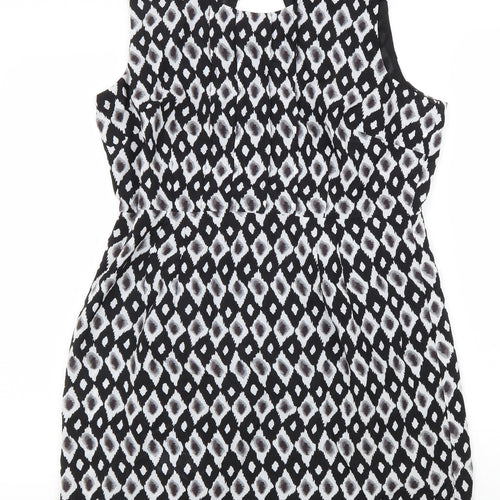 Sugarhill Boutique Womens Black Geometric Polyester A-Line Size XL Round Neck Zip