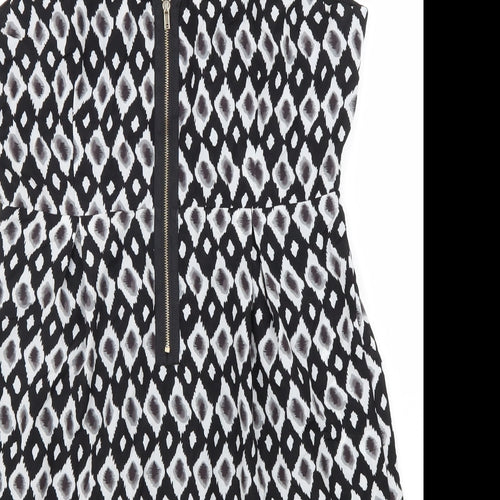 Sugarhill Boutique Womens Black Geometric Polyester A-Line Size XL Round Neck Zip