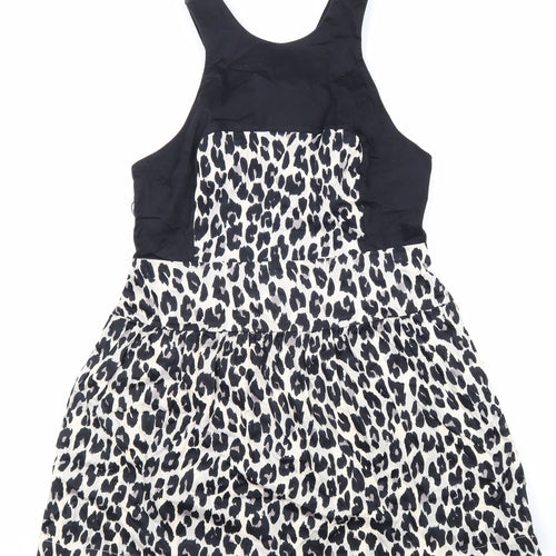 French Connection Womens Beige Animal Print Polyester Fit & Flare Size 16 Round Neck Zip - Leopard Pattern