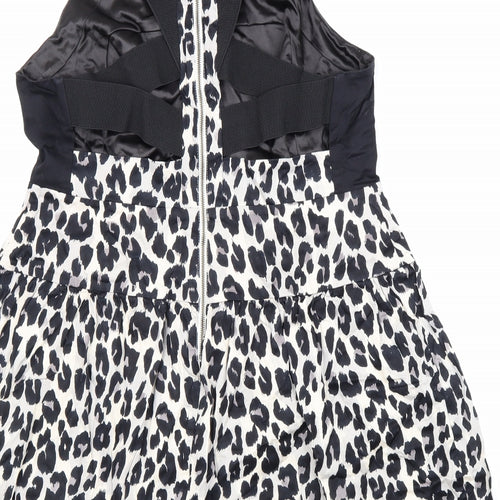 French Connection Womens Beige Animal Print Polyester Fit & Flare Size 16 Round Neck Zip - Leopard Pattern