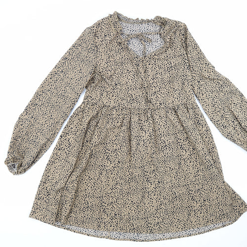 SheIn Womens Beige Animal Print Polyester Fit & Flare Size S V-Neck Drawstring - Leopard Pattern