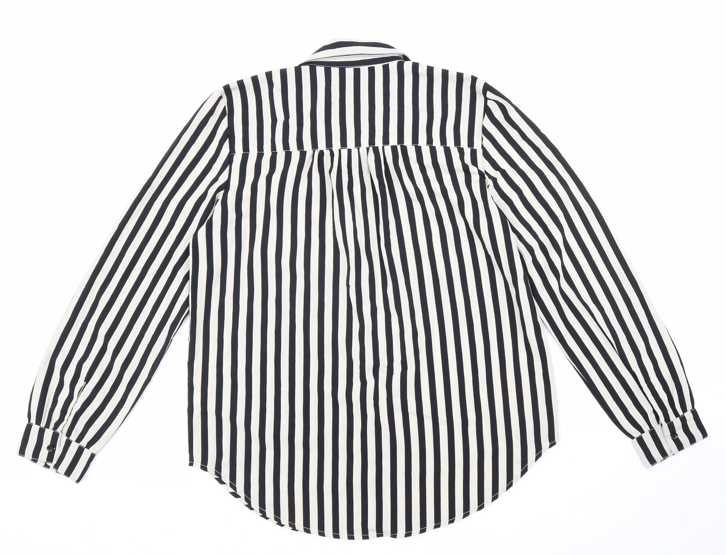 Society Amuse Womens Black Striped Polyester Basic Button-Up Size 10 Collared