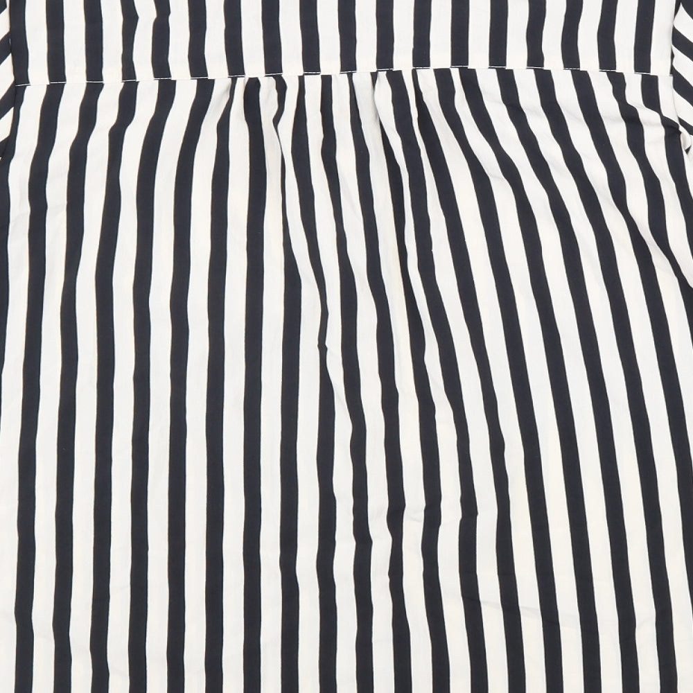Society Amuse Womens Black Striped Polyester Basic Button-Up Size 10 Collared
