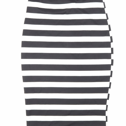 Parisian Collection Womens Black Striped Polyester Straight & Pencil Skirt Size S Hook & Loop
