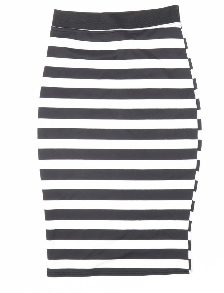 Parisian Collection Womens Black Striped Polyester Straight & Pencil Skirt Size S Hook & Loop