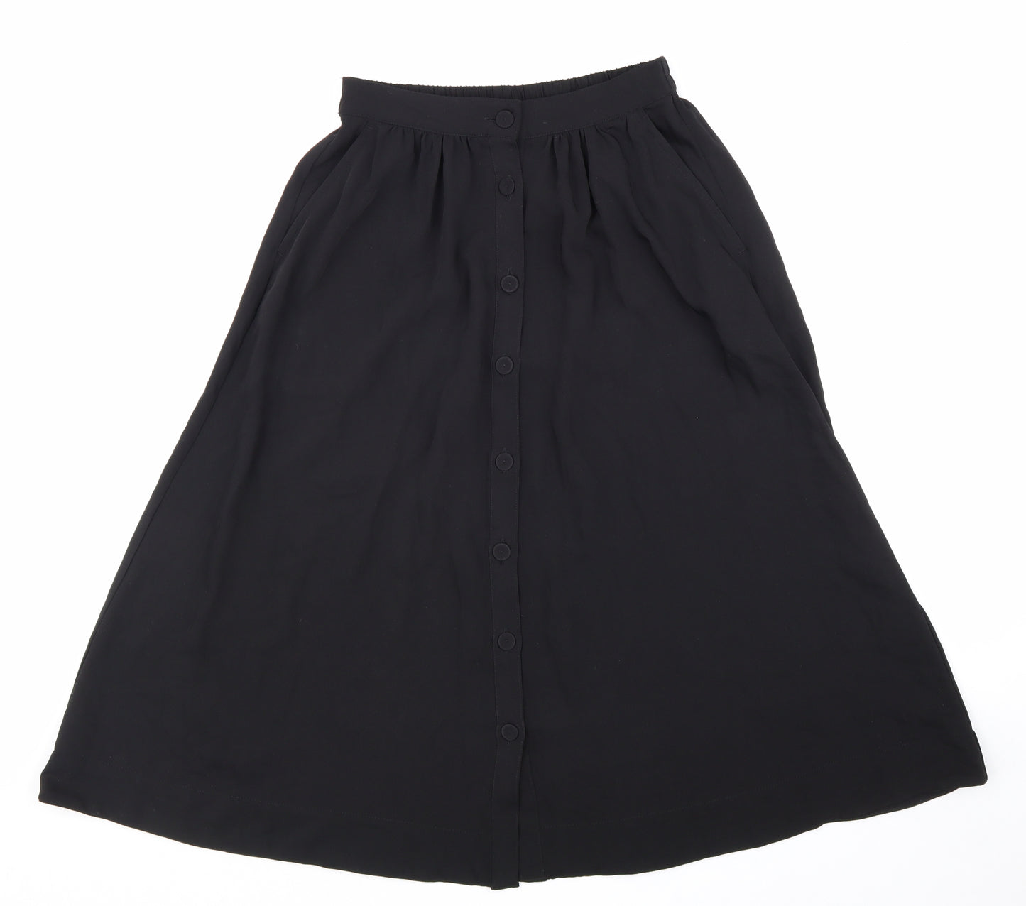 H&M Womens Black Polyester Swing Skirt Size S Button