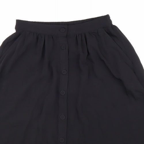 H&M Womens Black Polyester Swing Skirt Size S Button