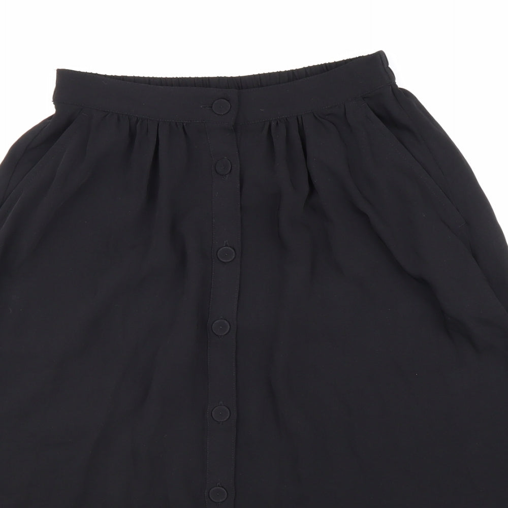 H&M Womens Black Polyester Swing Skirt Size S Button