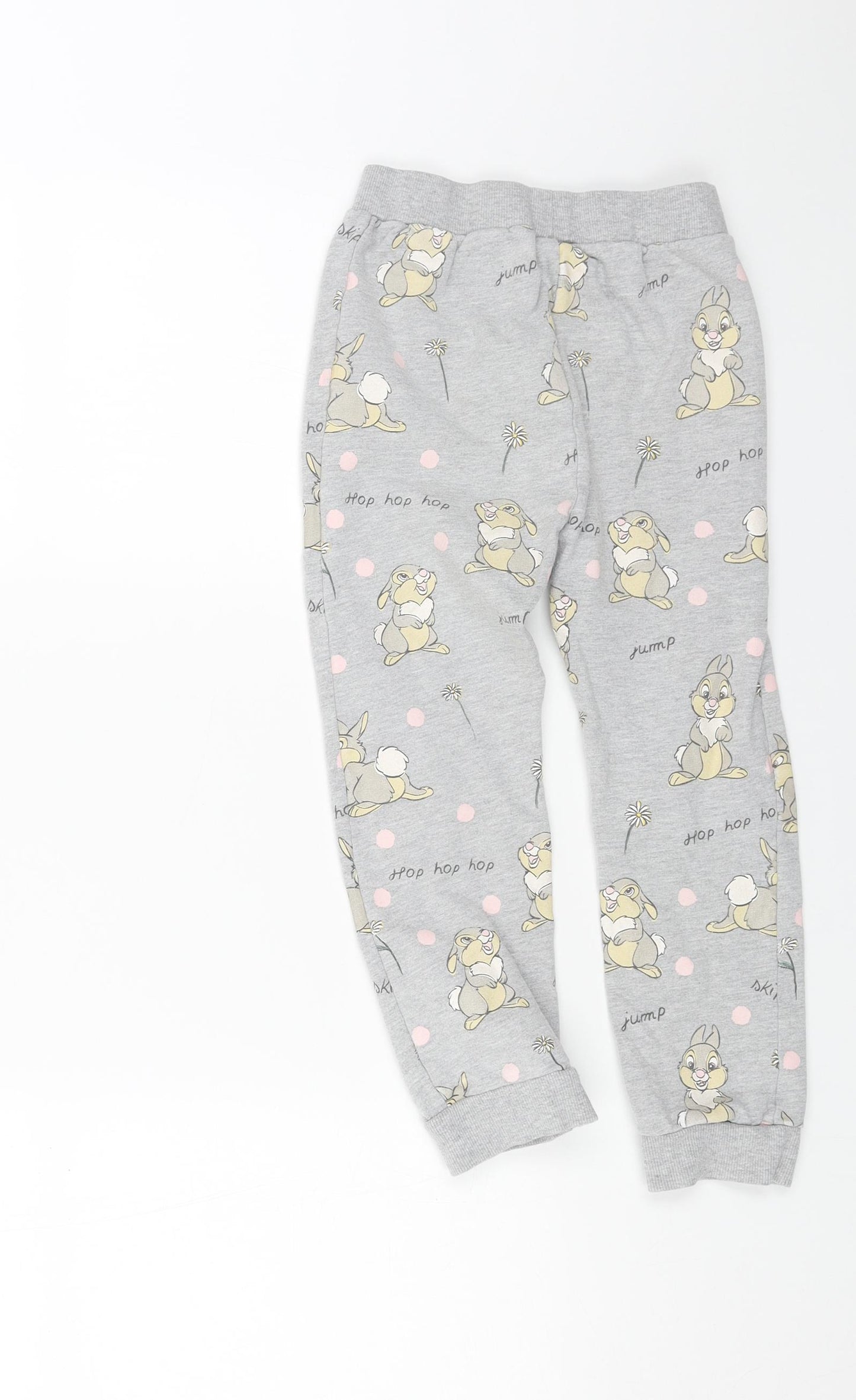 Disney Girls Grey Geometric Cotton Sweatpants Trousers Size 6-7 Years Regular Drawstring - Thumper