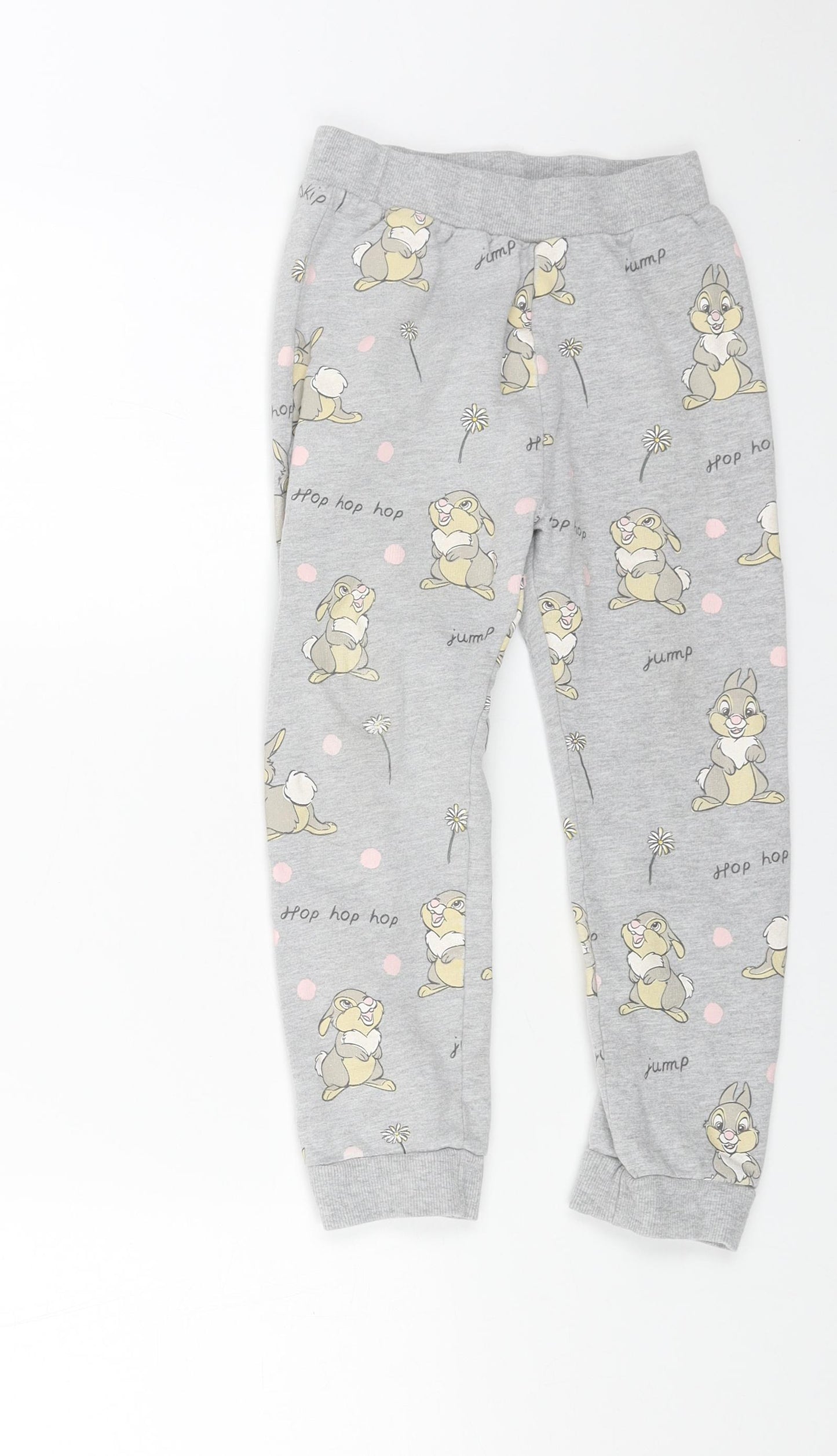 Disney Girls Grey Geometric Cotton Sweatpants Trousers Size 6-7 Years Regular Drawstring - Thumper