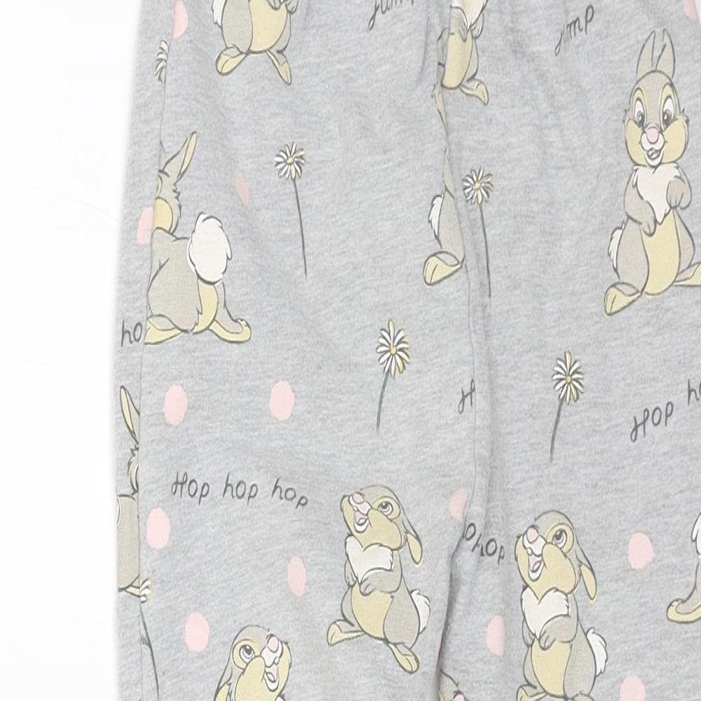 Disney Girls Grey Geometric Cotton Sweatpants Trousers Size 6-7 Years Regular Drawstring - Thumper