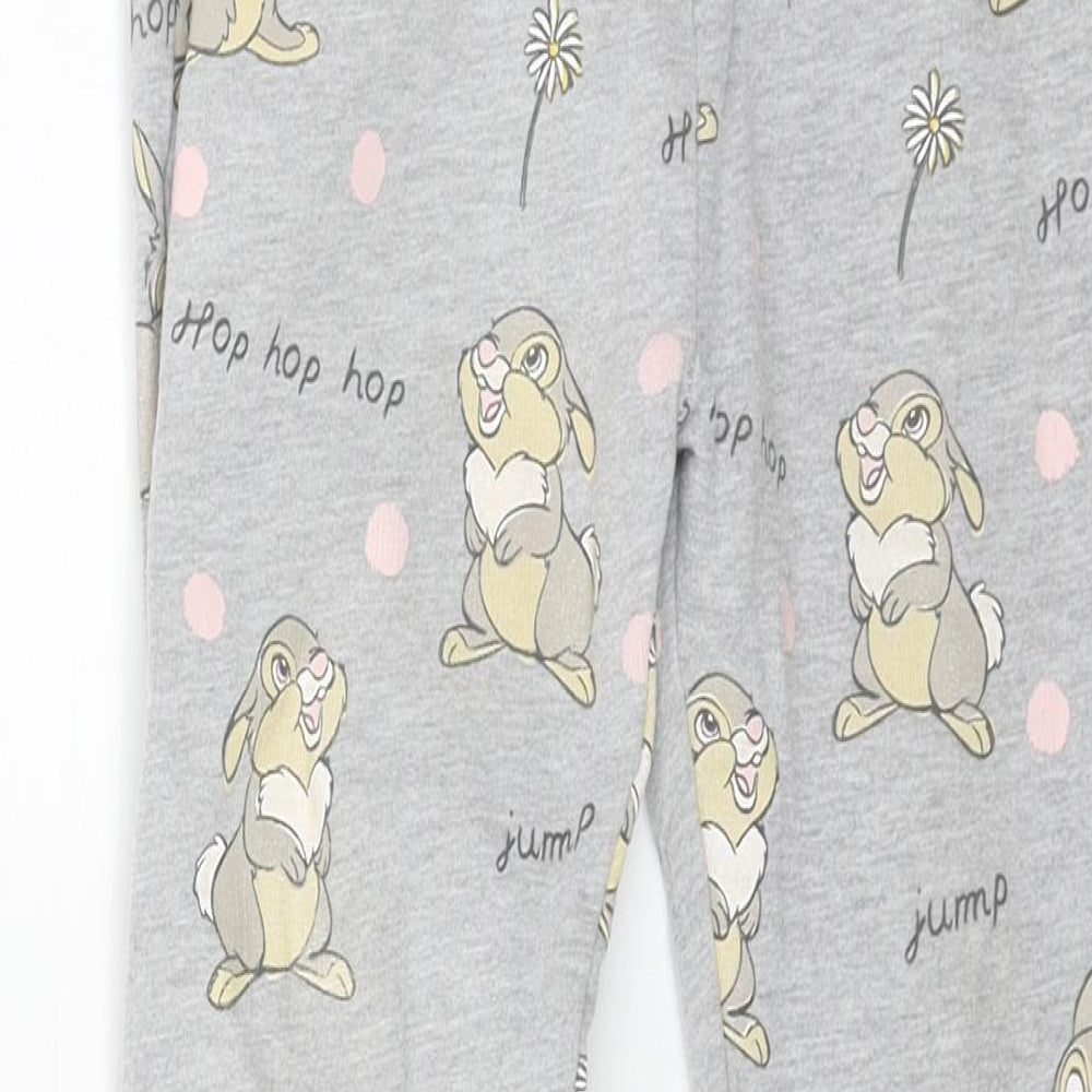Disney Girls Grey Geometric Cotton Sweatpants Trousers Size 6-7 Years Regular Drawstring - Thumper