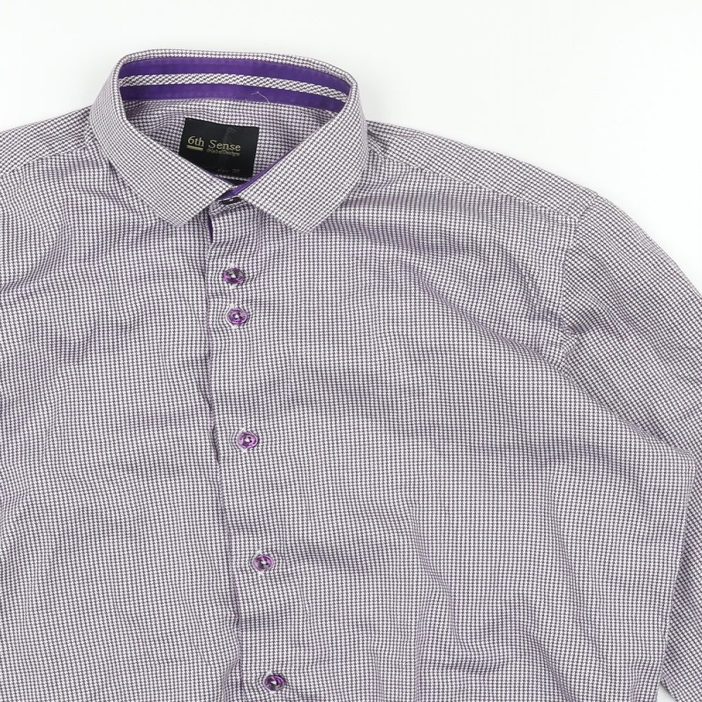 6th Sense Mens Purple Geometric Cotton Button-Up Size M Collared Button