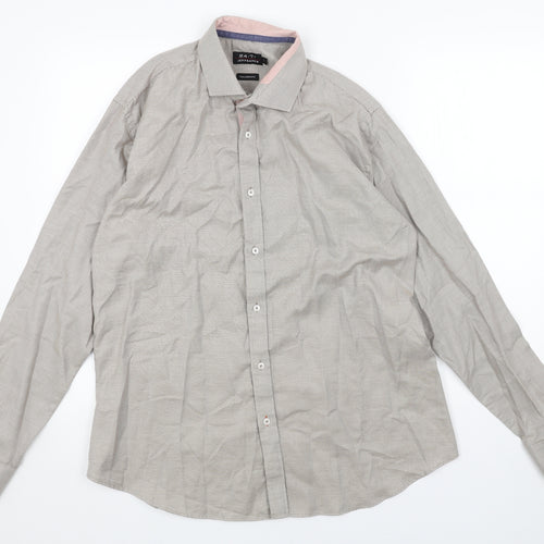 24/7 Comfort Apparel Mens Beige Geometric Cotton Button-Up Size L Collared Button