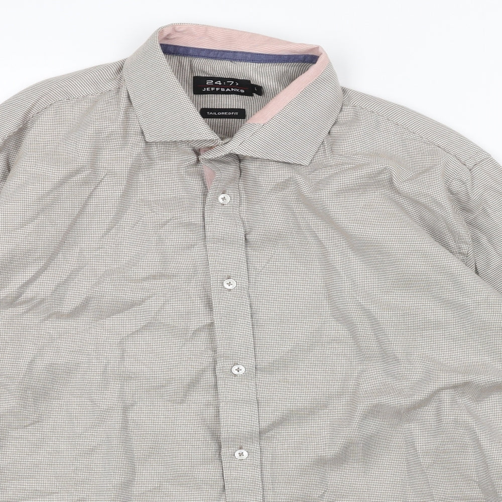 24/7 Comfort Apparel Mens Beige Geometric Cotton Button-Up Size L Collared Button