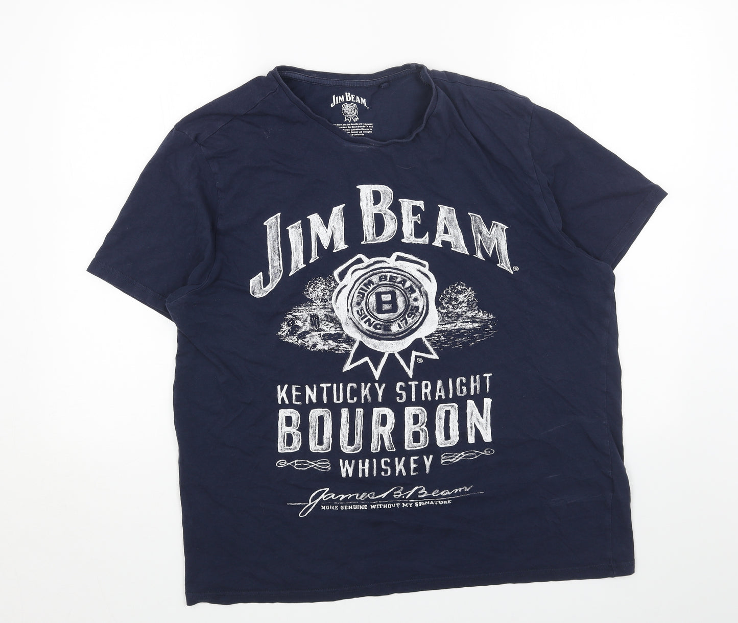 Jim Beam Mens Blue Cotton T-Shirt Size XL Round Neck - Jim Beam