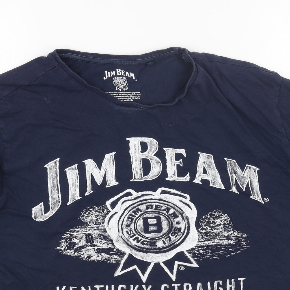 Jim Beam Mens Blue Cotton T-Shirt Size XL Round Neck - Jim Beam
