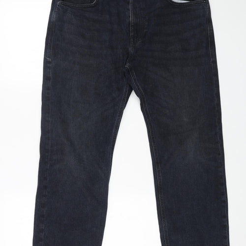 Marks and Spencer Mens Blue Cotton Straight Jeans Size 36 in L29 in Regular Button