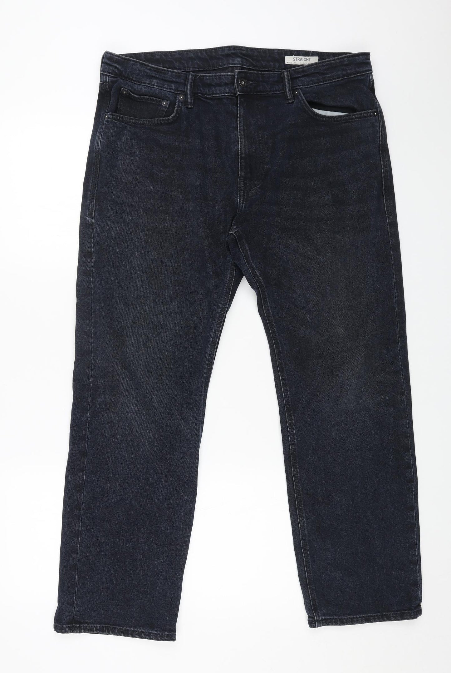 Marks and Spencer Mens Blue Cotton Straight Jeans Size 36 in L29 in Regular Button