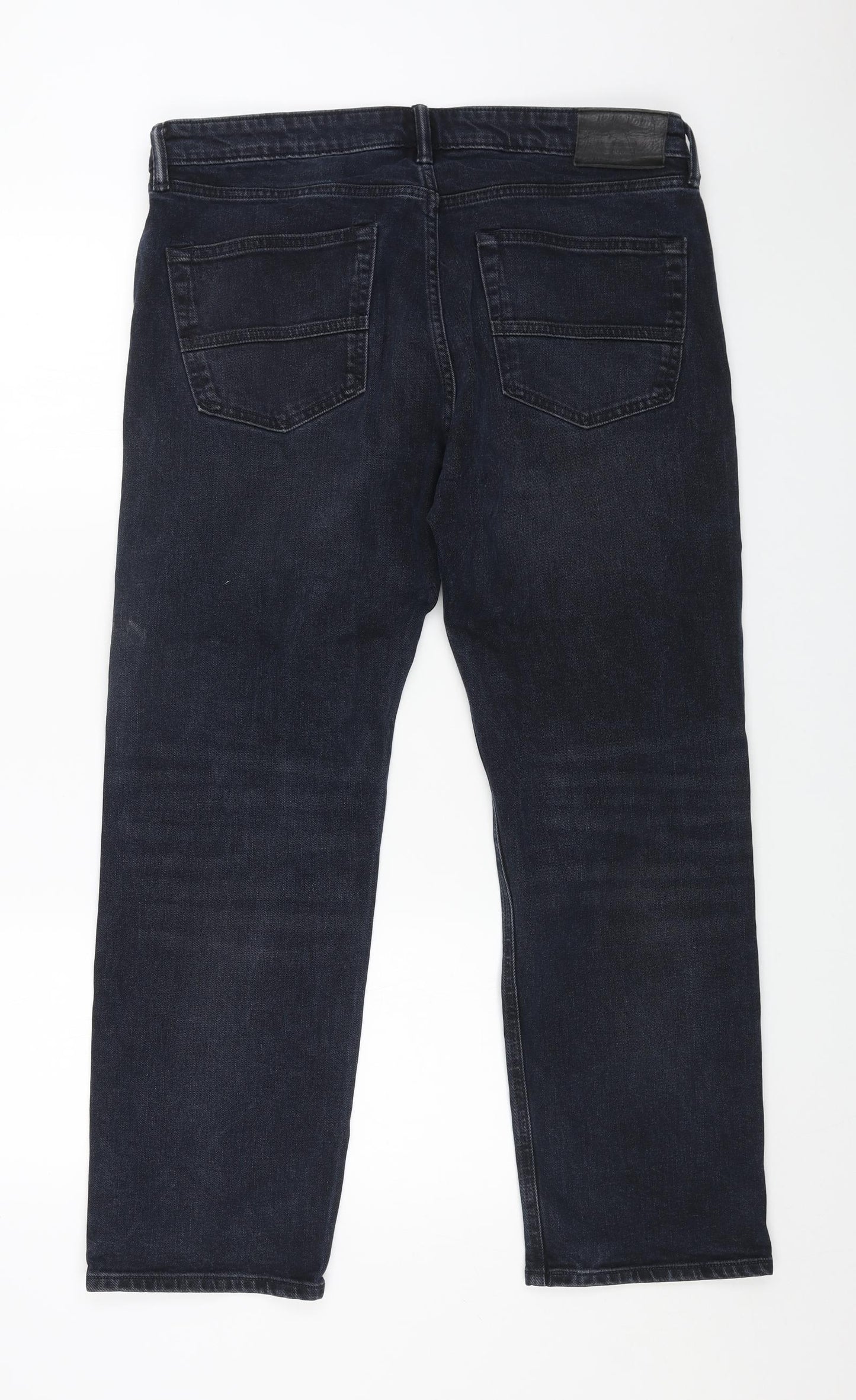 Marks and Spencer Mens Blue Cotton Straight Jeans Size 36 in L29 in Regular Button