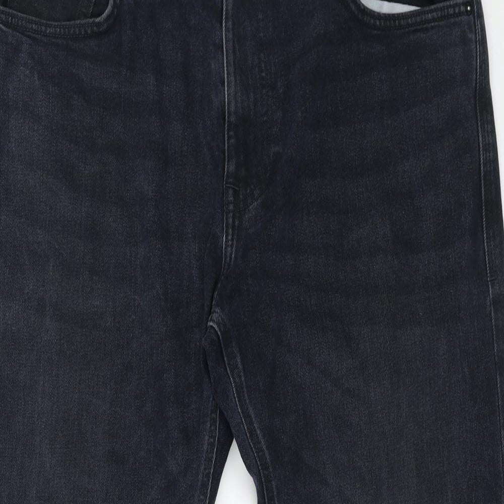 Marks and Spencer Mens Blue Cotton Straight Jeans Size 36 in L29 in Regular Button
