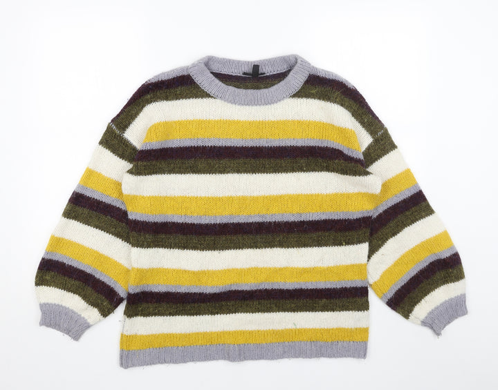 Topshop Womens Multicoloured Roll Neck Striped Acrylic Pullover Jumper Size 8