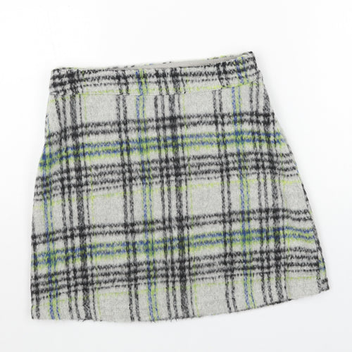 Primark Womens Grey Plaid Polyester Mini Skirt Size 4 Zip