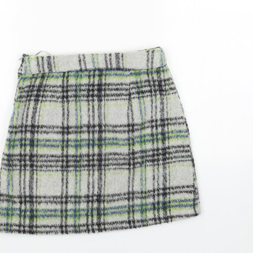 Primark Womens Grey Plaid Polyester Mini Skirt Size 4 Zip