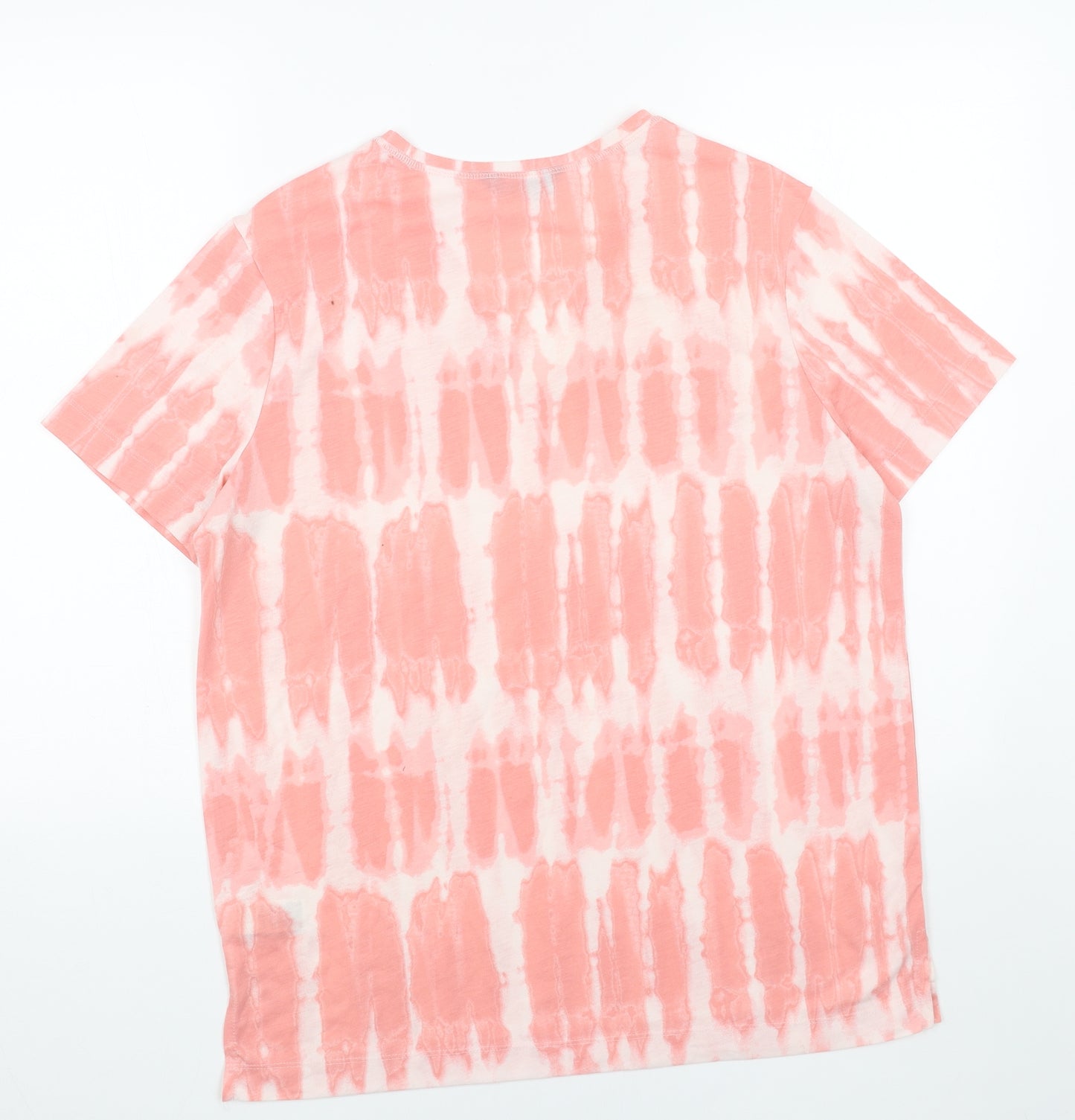 Marks and Spencer Womens Pink Geometric Polyester Basic T-Shirt Size 14 V-Neck - Tie Dye