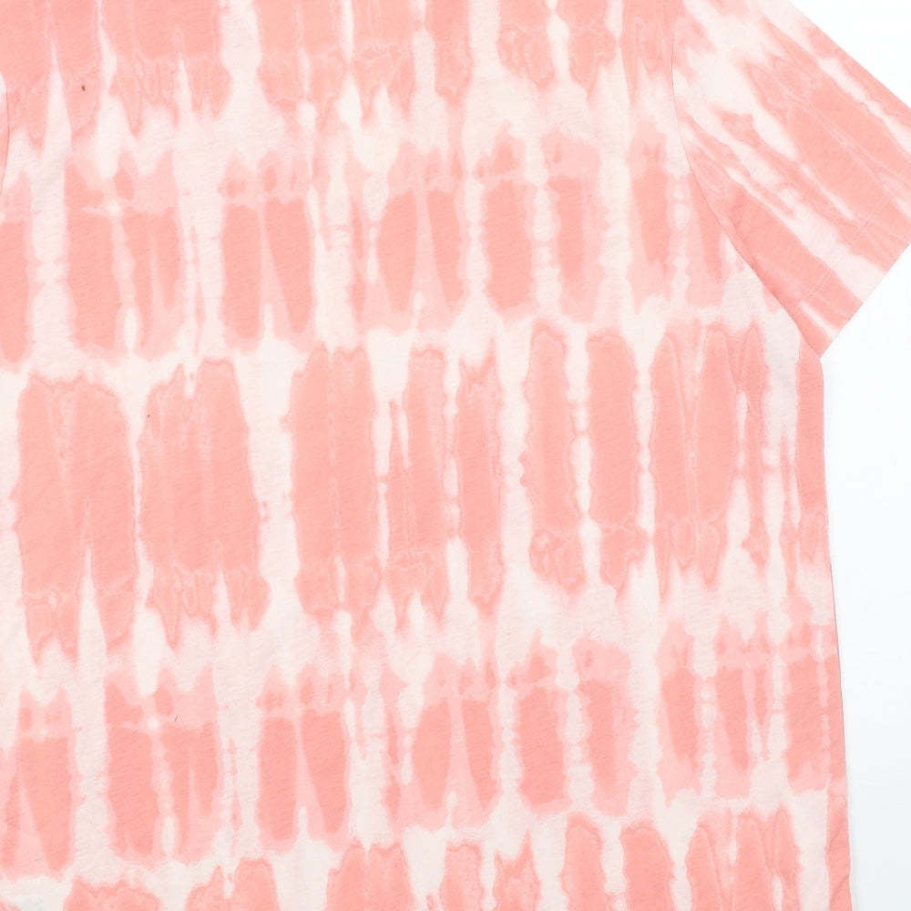 Marks and Spencer Womens Pink Geometric Polyester Basic T-Shirt Size 14 V-Neck - Tie Dye