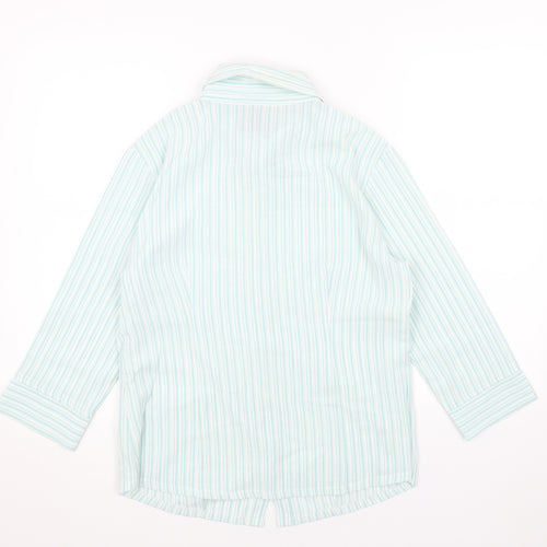 SOLUTIONS Womens Blue Striped Viscose Basic Button-Up Size 14 V-Neck
