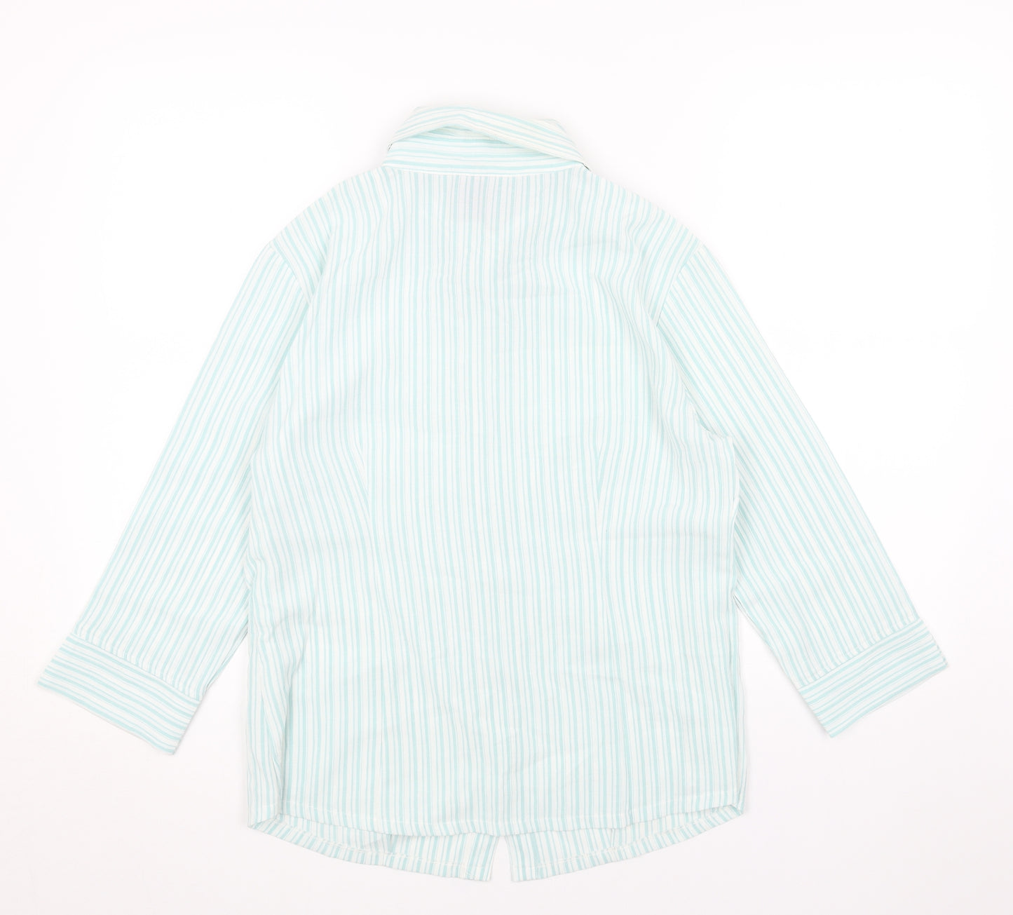 SOLUTIONS Womens Blue Striped Viscose Basic Button-Up Size 14 V-Neck