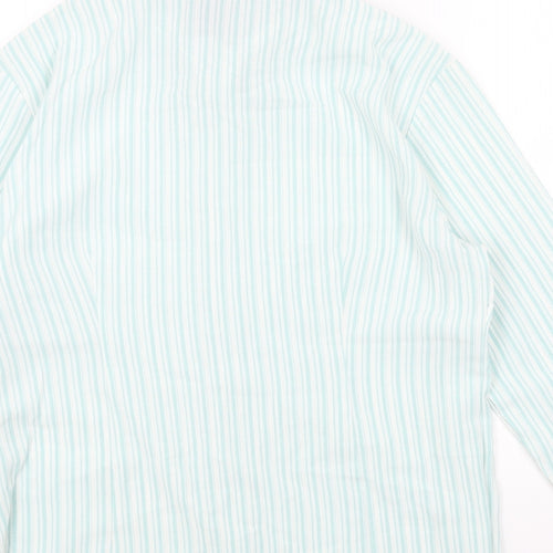 SOLUTIONS Womens Blue Striped Viscose Basic Button-Up Size 14 V-Neck