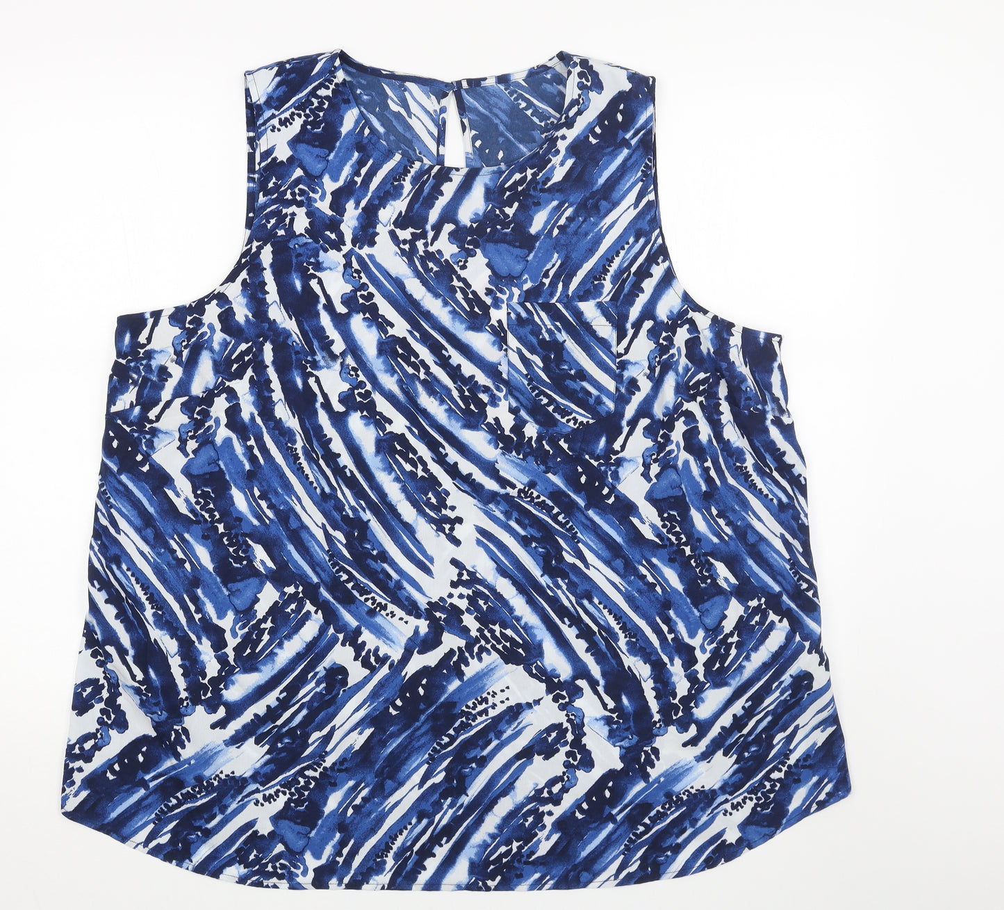 Avon Womens Blue Geometric Polyester Basic Tank Size 22 Round Neck