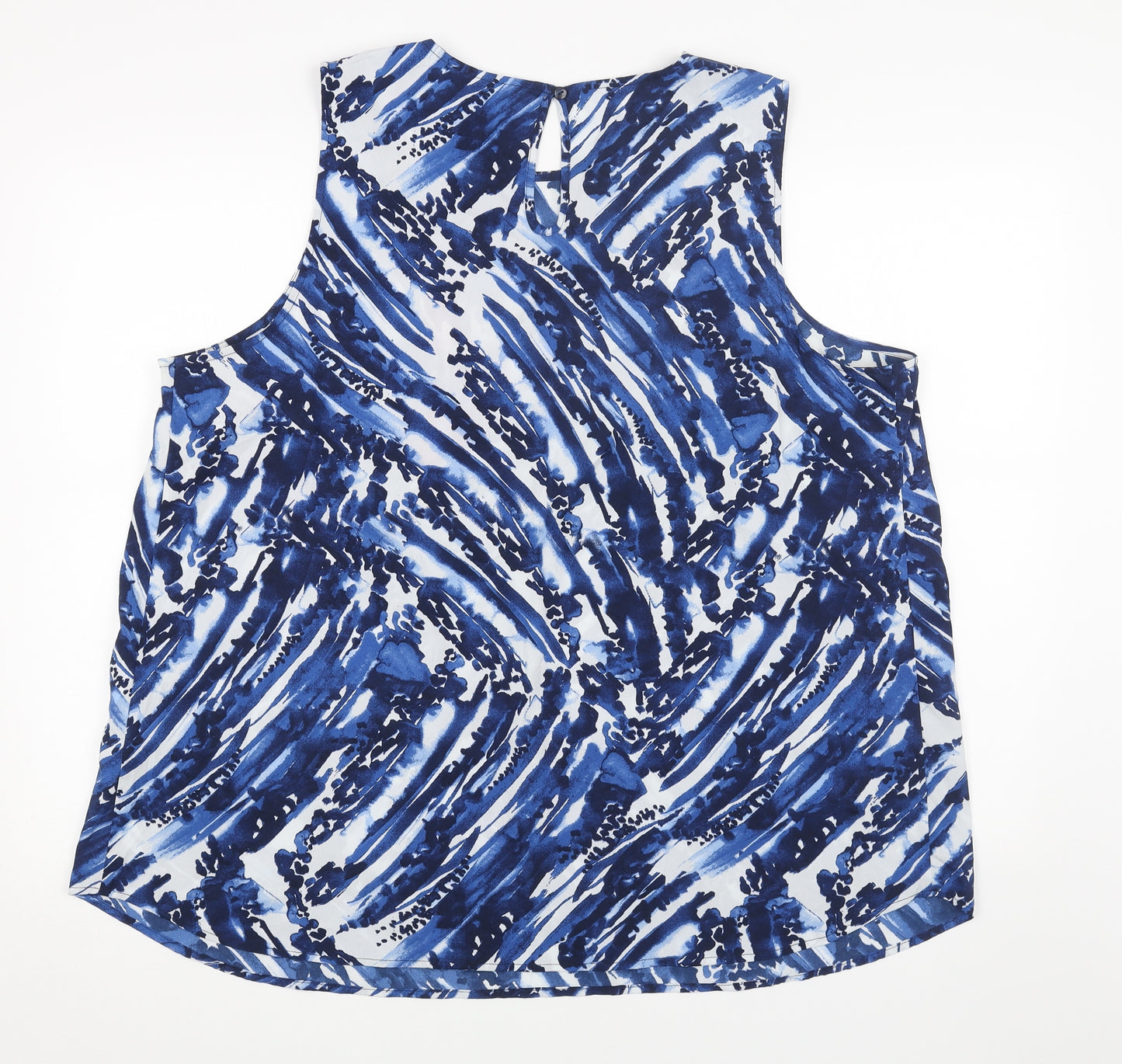 Avon Womens Blue Geometric Polyester Basic Tank Size 22 Round Neck