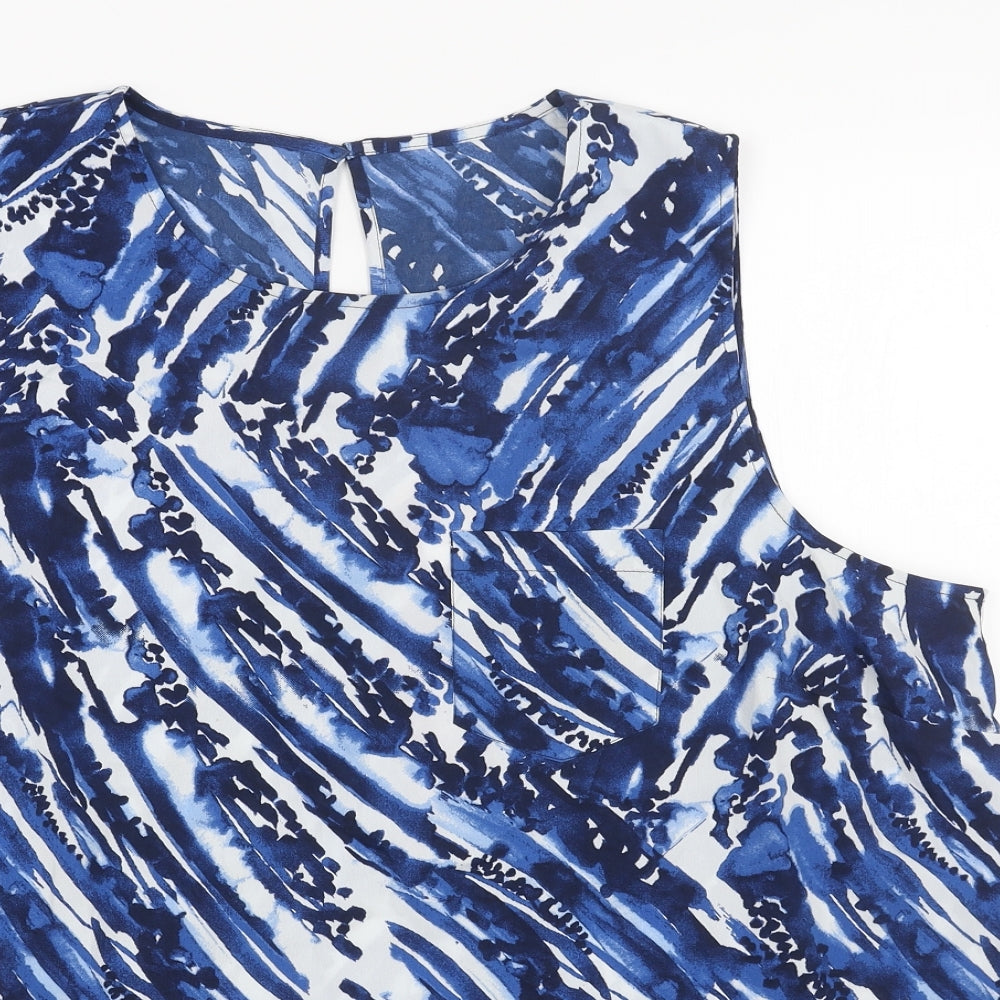 Avon Womens Blue Geometric Polyester Basic Tank Size 22 Round Neck