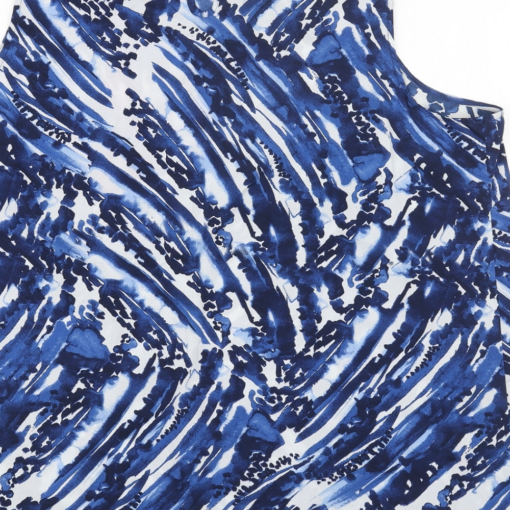 Avon Womens Blue Geometric Polyester Basic Tank Size 22 Round Neck