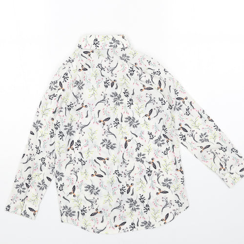Primark Girls White Geometric Polyester Basic Button-Up Size 8-9 Years Collared Button
