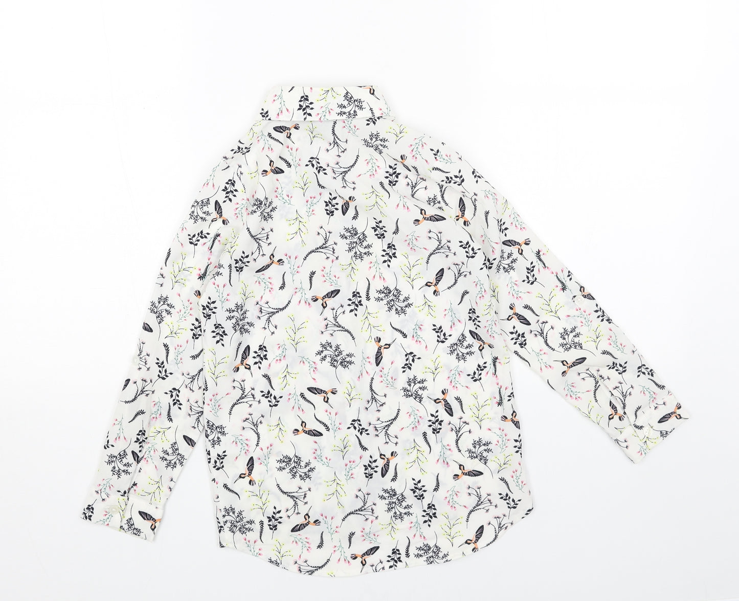 Primark Girls White Geometric Polyester Basic Button-Up Size 8-9 Years Collared Button